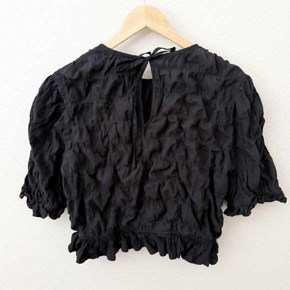 FUTURE COLLECTIVE x BLUTSTEIN | Elbow Sleeve Ruffle Textured Top Black | Large - Picture 5 of 6